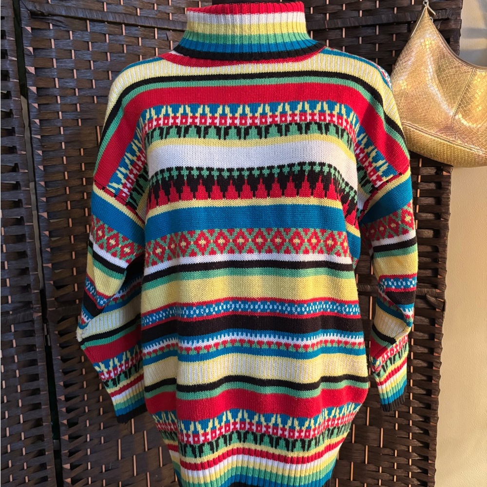 Vintage Vibrant Multicolor Turtleneck Sweater